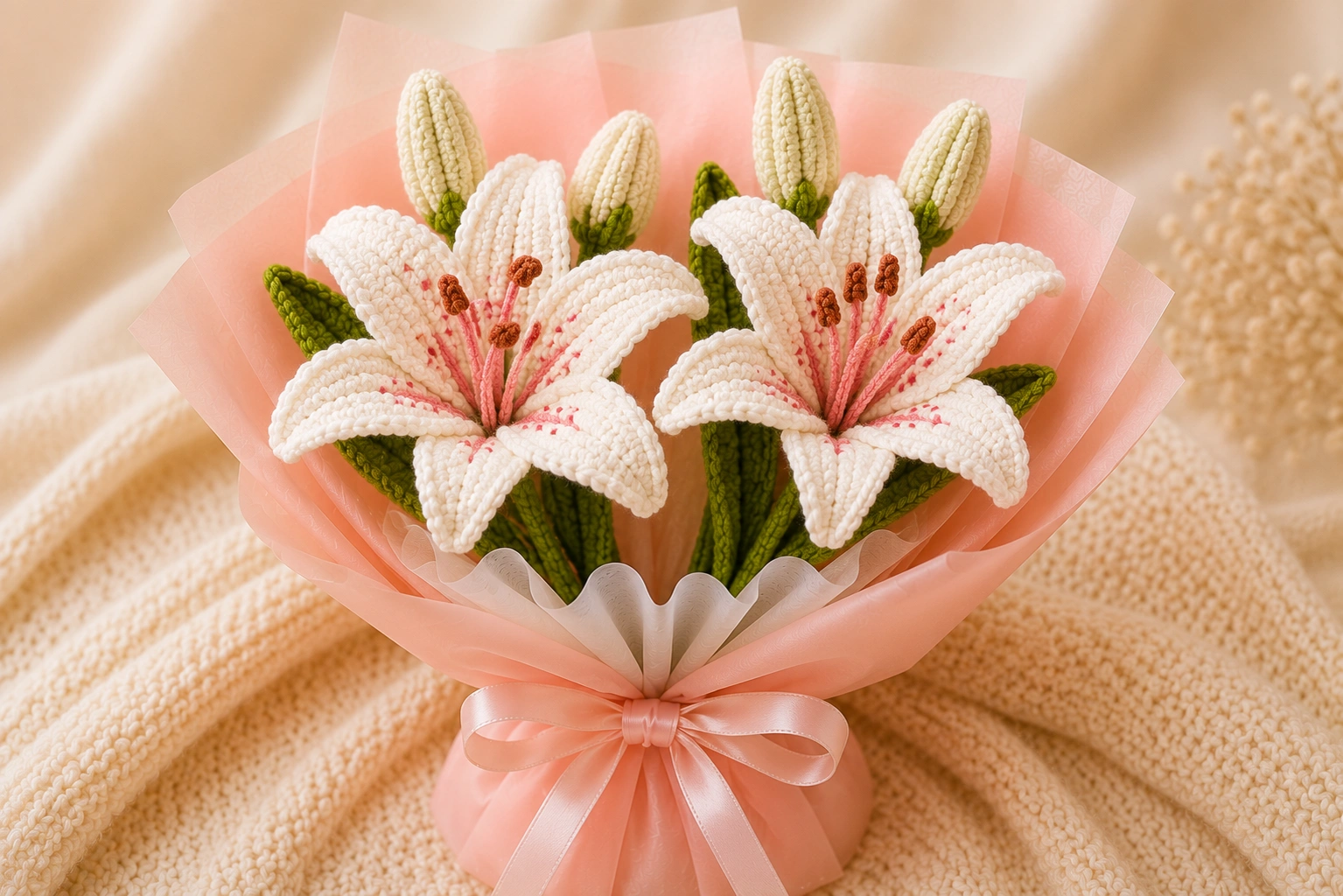 Double Handcrafted Lilies Crochet Flowers