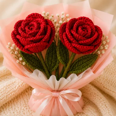 Double Handcrafted Roses Crochet Flowers