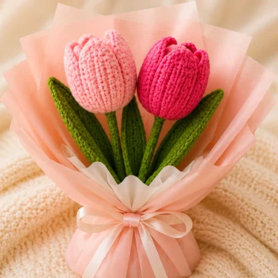 Double Handcrafted Tulips Crochet Flowers
