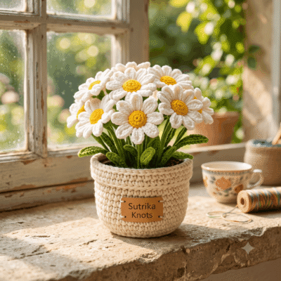Handcrafted Daisy Crochet Flower Pot
