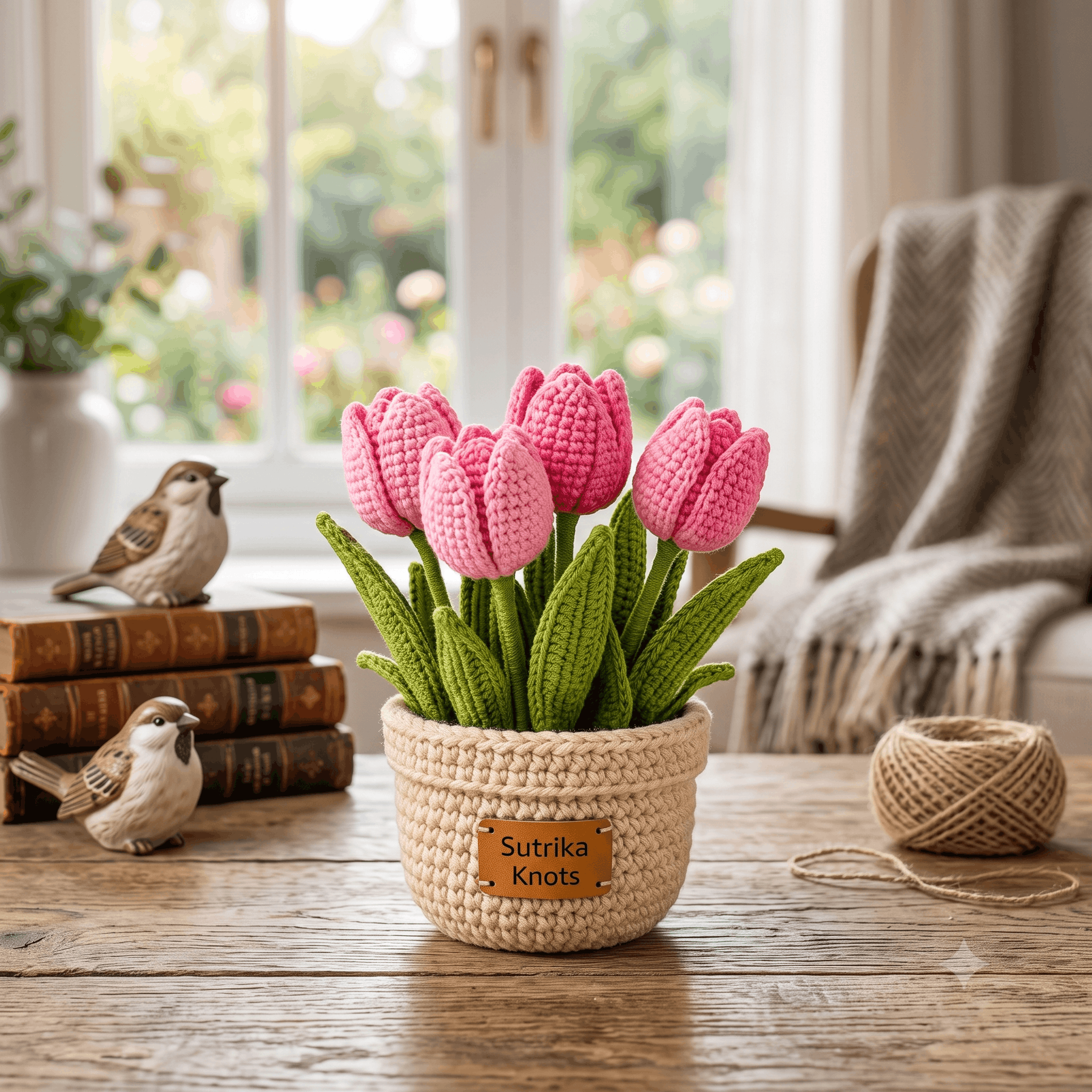 Handcrafted Tulip Crochet Flower Pot
