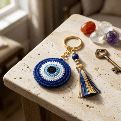 Handmade Crochet Evil Eye Keychain