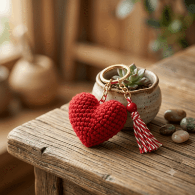 Handmade Crochet Heart Keychain