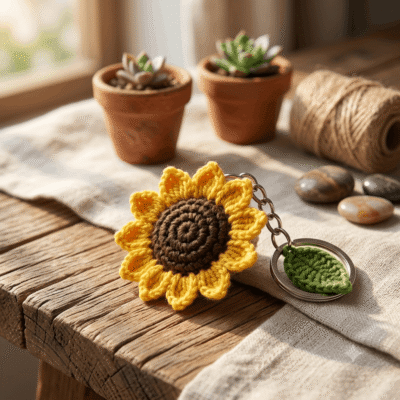 Handmade Crochet Sunflower Keychain