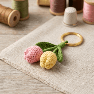 Handmade Crochet Tulip Keychain
