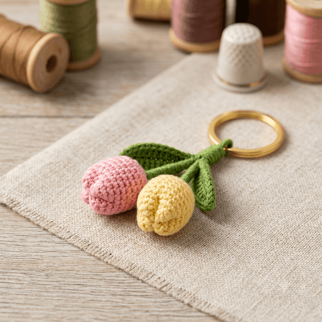 Handmade Crochet Tulip Keychain